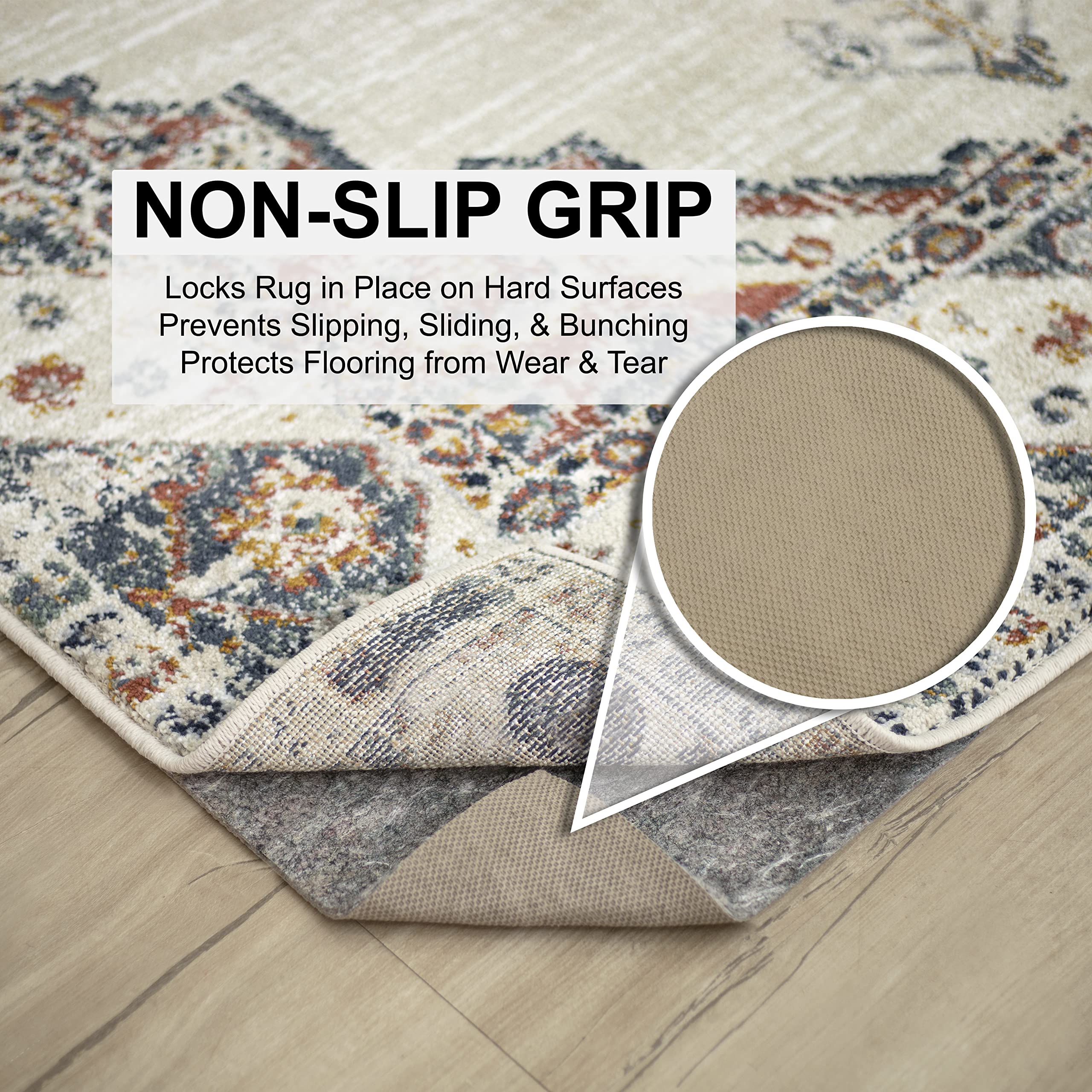 Mohawk Home rug pad close-up shows 1/4-inch cushioned comfort.