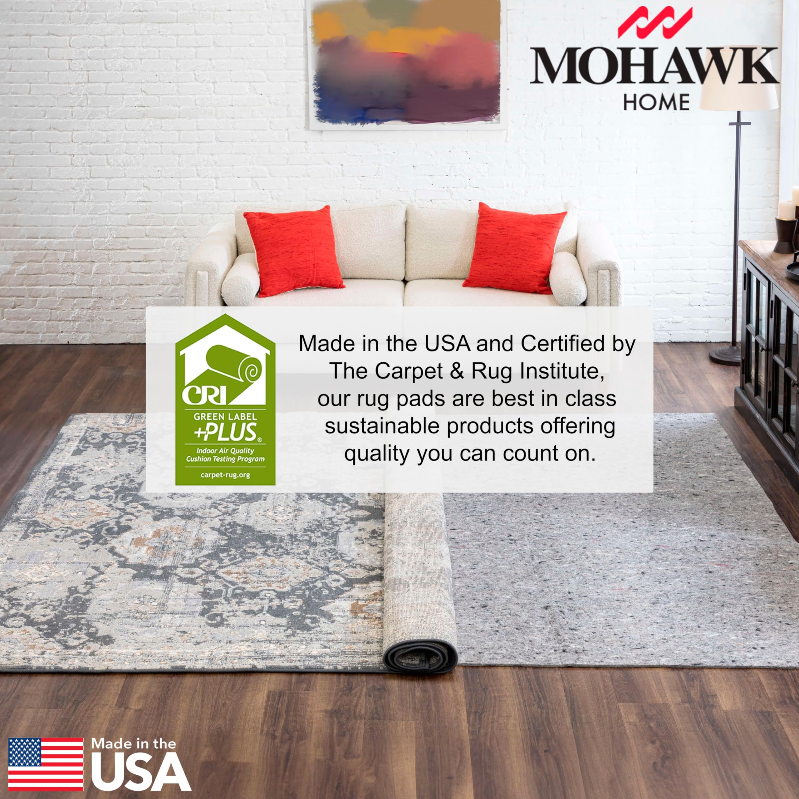 Mohawk Home rug pad being trimmed with scissors for a precise fit