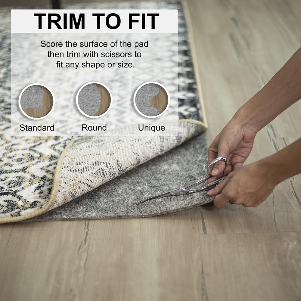 Mohawk Home rug pad 1/4 inch cushion offers soft underfoot comfort.