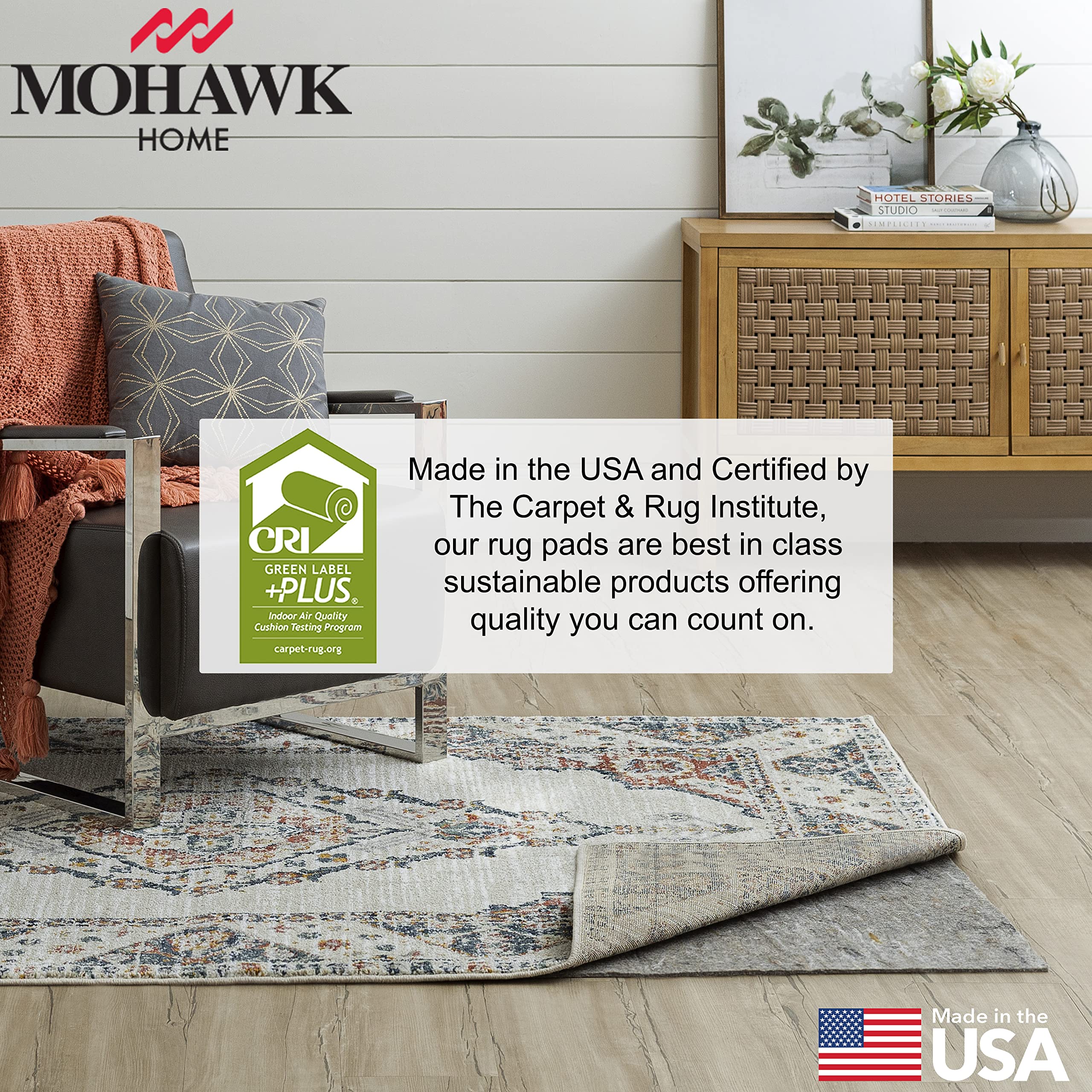 Mohawk Home latex-backed rug pad delivers reliable anti-slip grip.