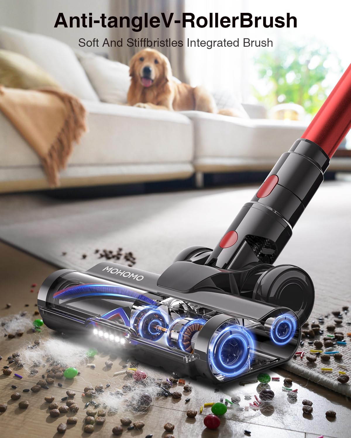 Mohomo cordless vacuum 1-8 liter dust container minimizes emptying interruptions.
