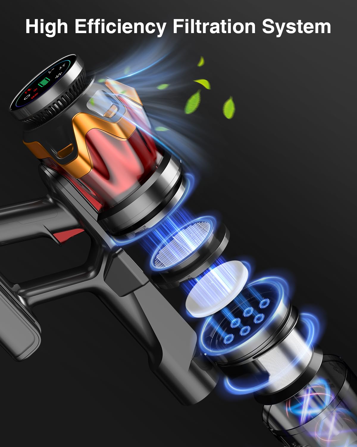 Mohomo cordless vacuum high efficiency filtration keeps air clean during cleaning.