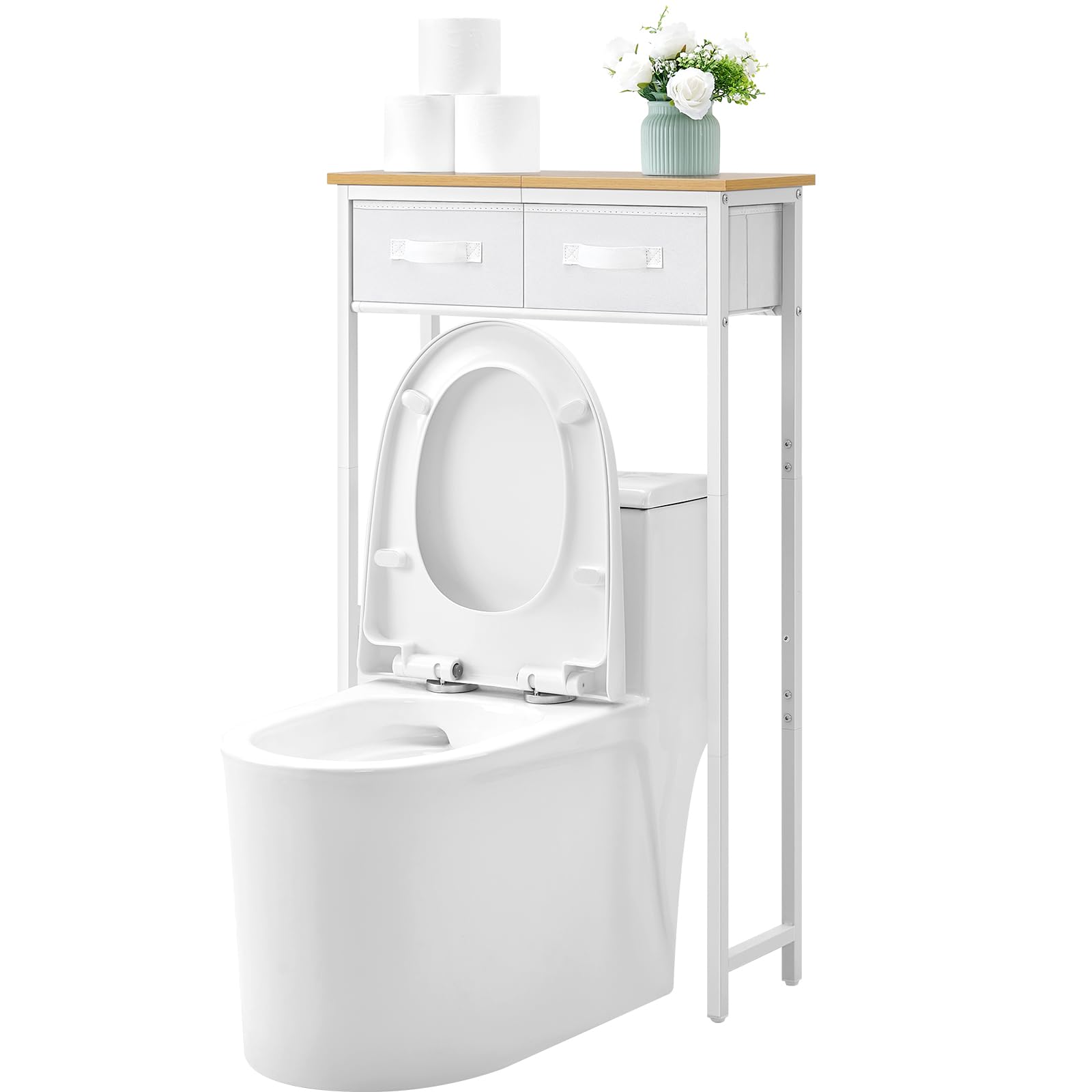 MOHOPE 2-tier over-the-toilet storage front view showing space-saving solution for small bathrooms