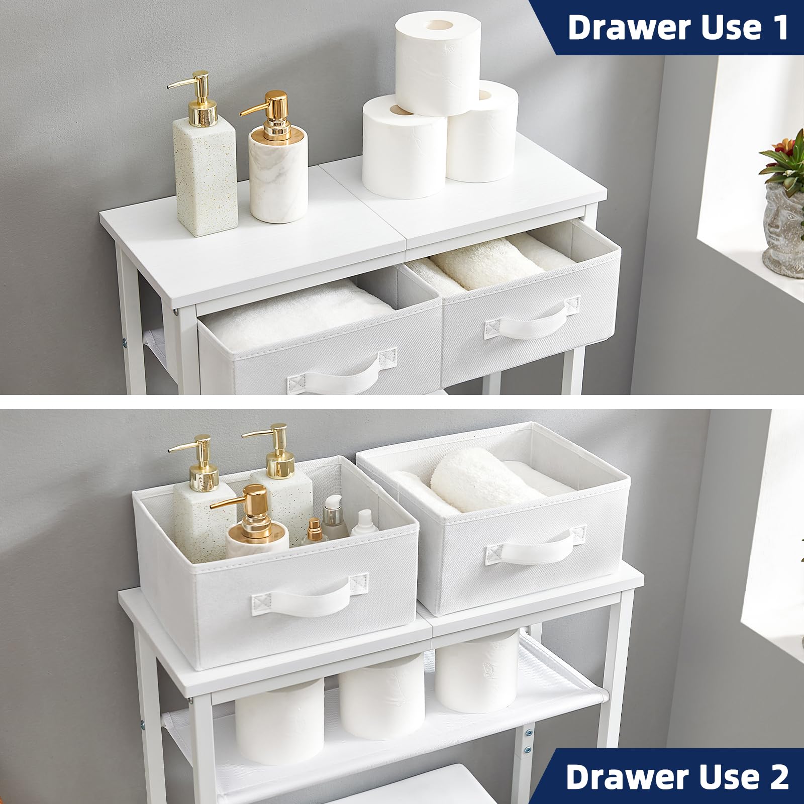 MOHOPE bathroom organizer with fabric drawers top panel use for flexible storage