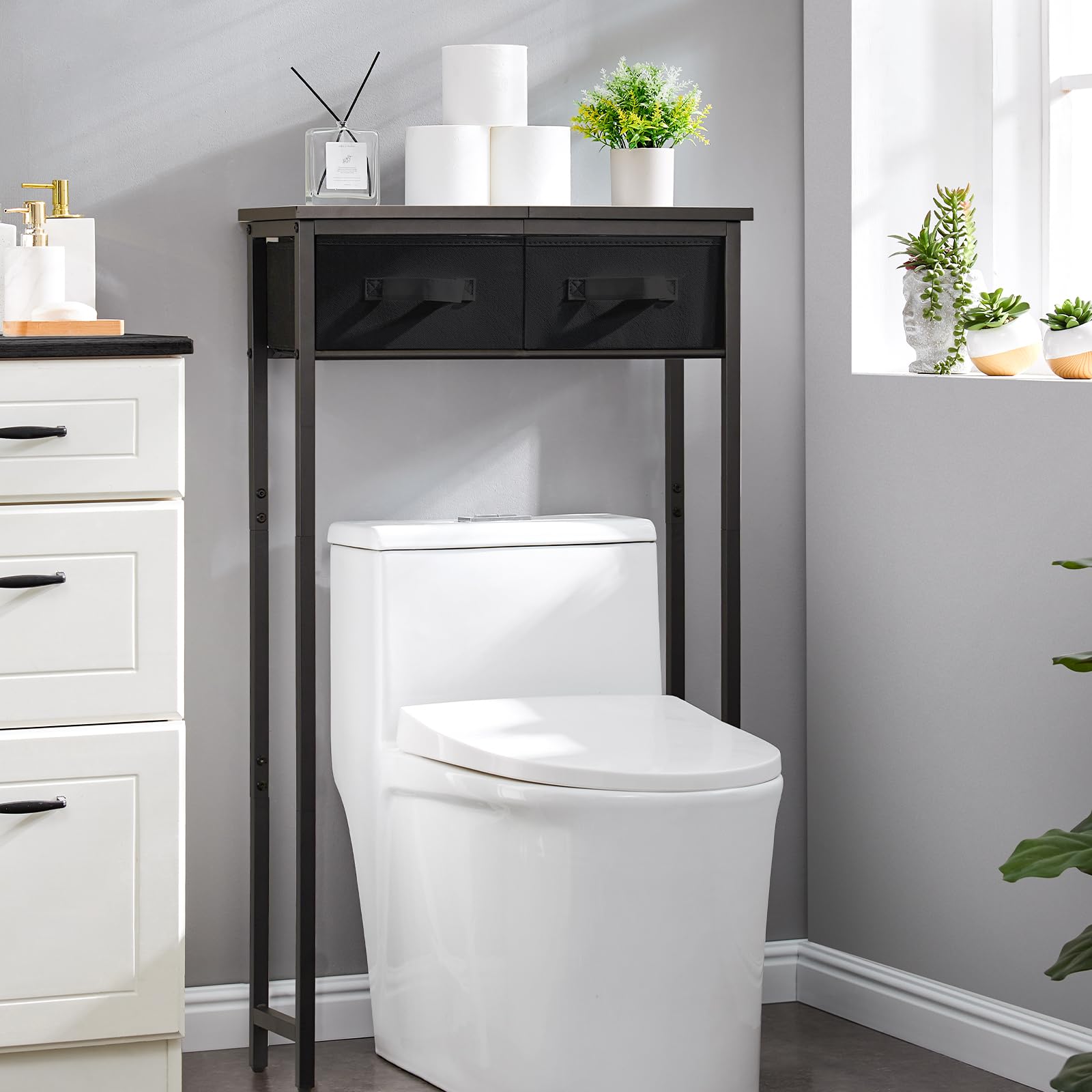 MOHOPE bathroom organizer with fabric drawers offering hidden storage for towels and toiletries.