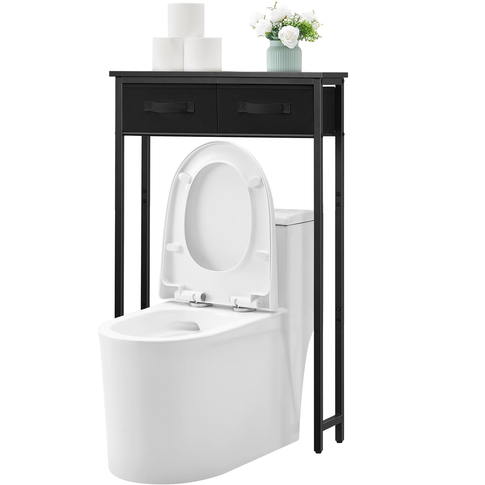 MOHOPE over-the-toilet storage black tower; compact height for tight bathrooms.