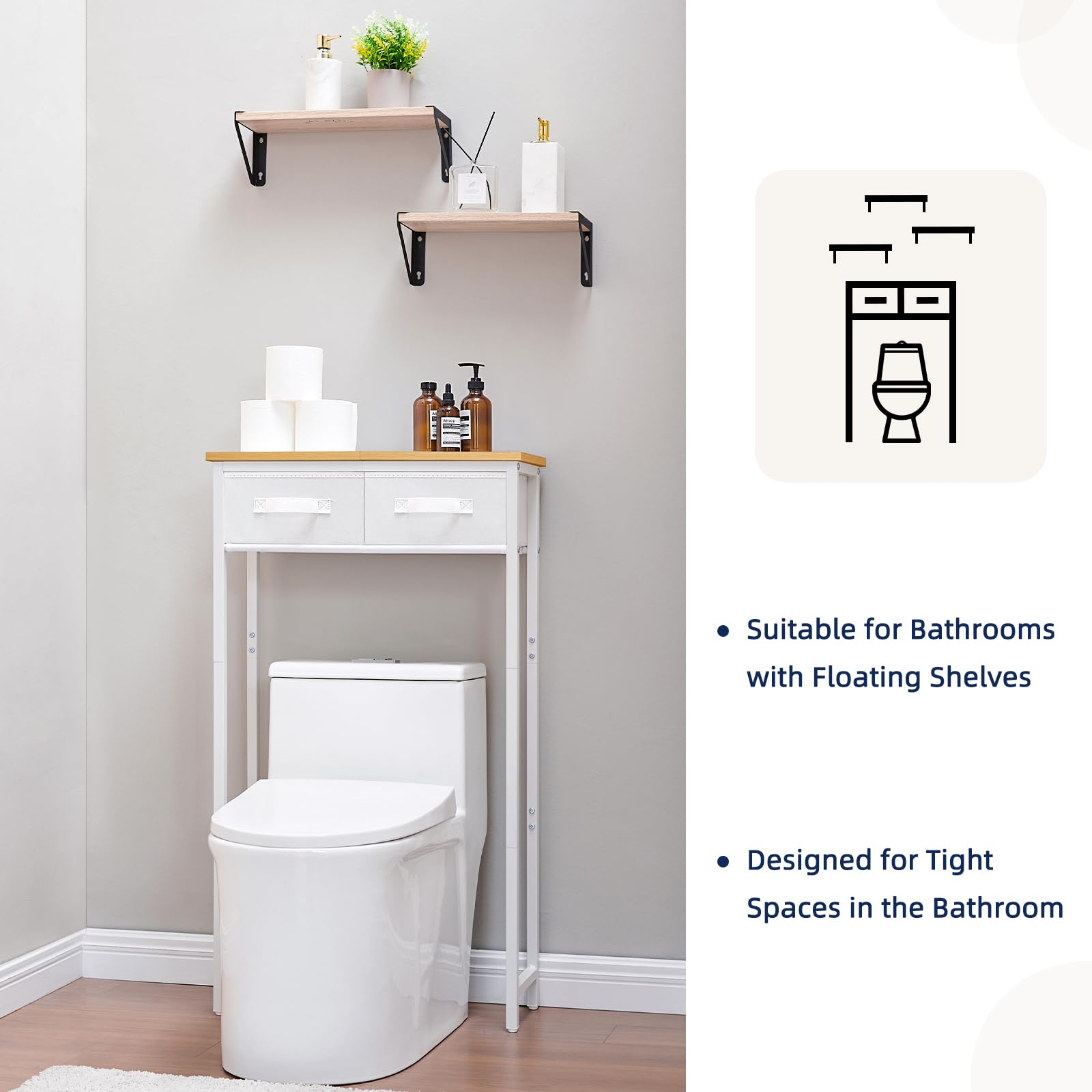 MOHOPE compact storage above the toilet maximizes vertical space in small bathrooms