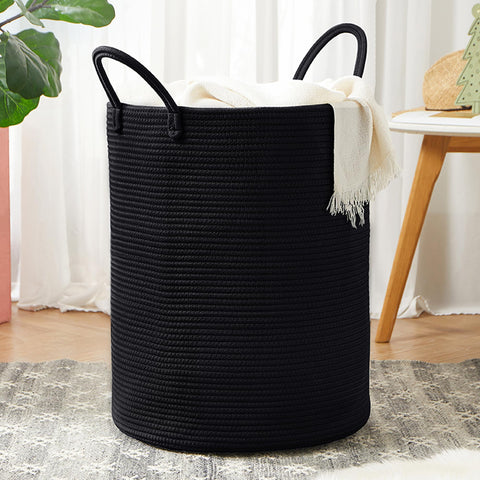MOJOSCEND 60L laundry hamper with black rope, spacious clothes storage and elegant look