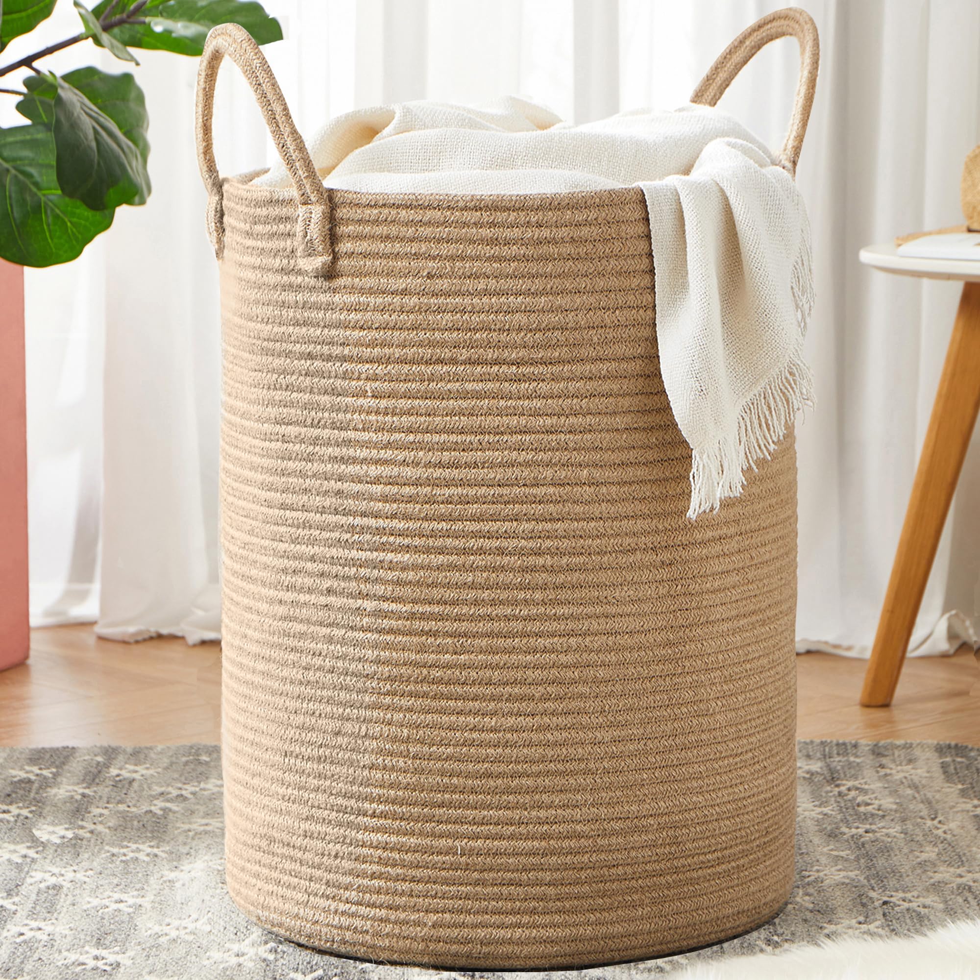 MOJOSCEND 80L basket shown in family laundry setup