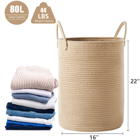MOJOSCEND 16in diameter, 22in tall basket showing extra-large capacity