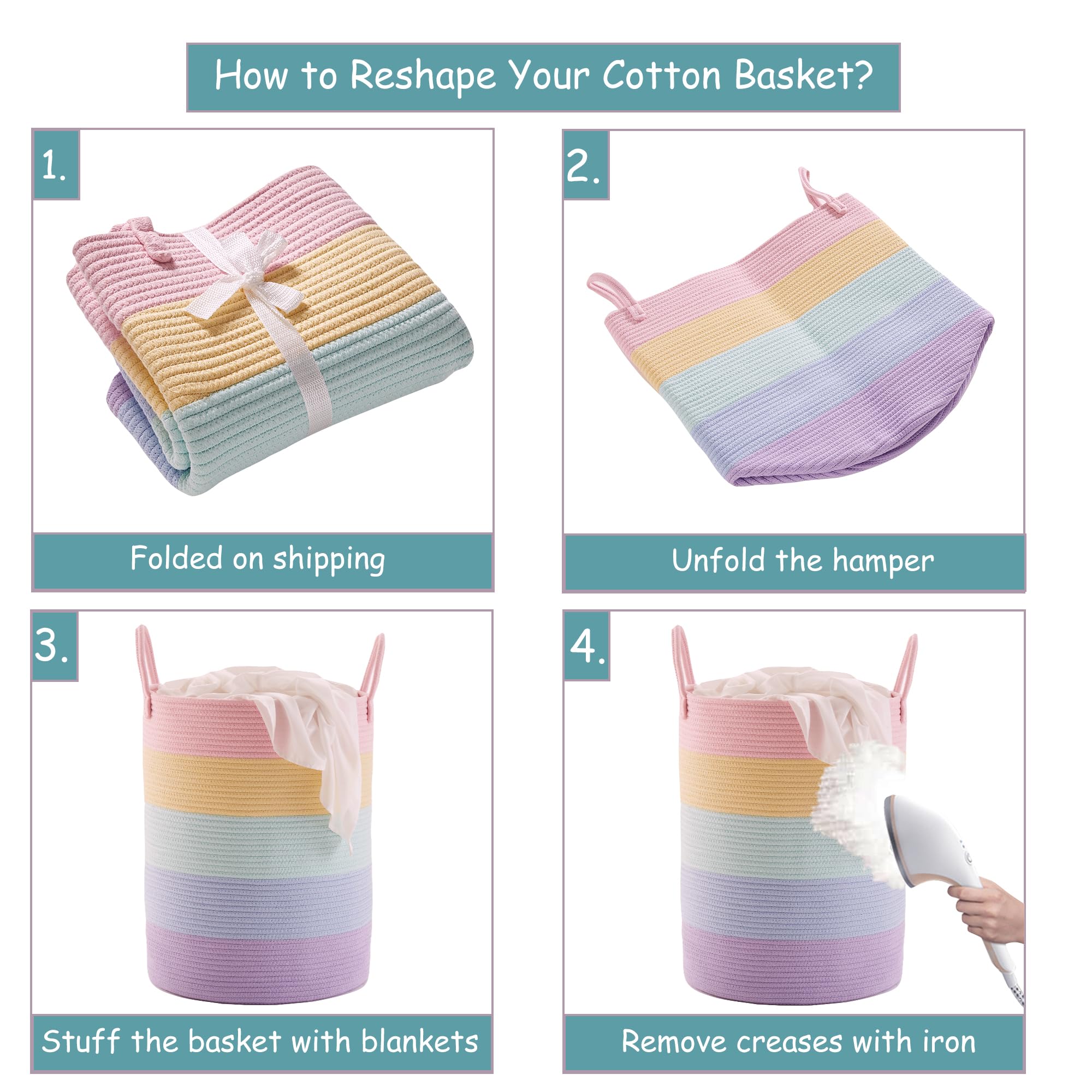 MOJOSCEND rainbow laundry hamper fits nursery and playroom decor beautifully.