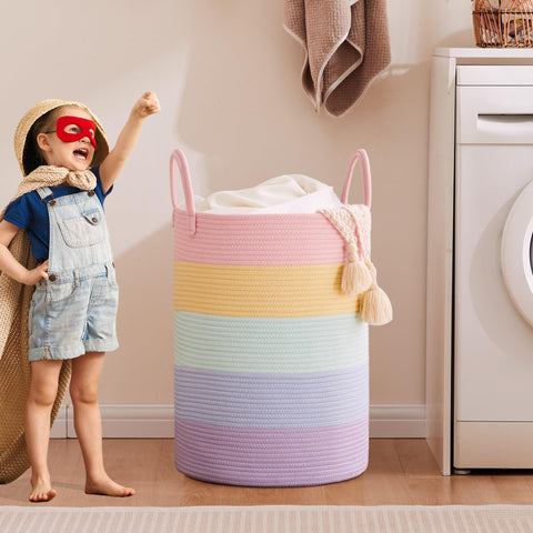 MOJOSCEND rainbow laundry hamper easy to wash and maintain over time.