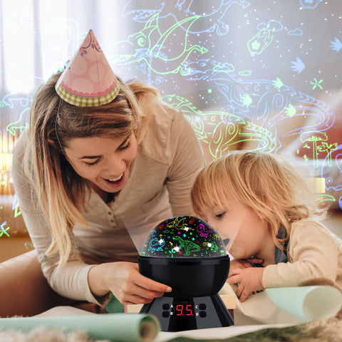Dinosaur night light belly buttons control timer spin color and night mode