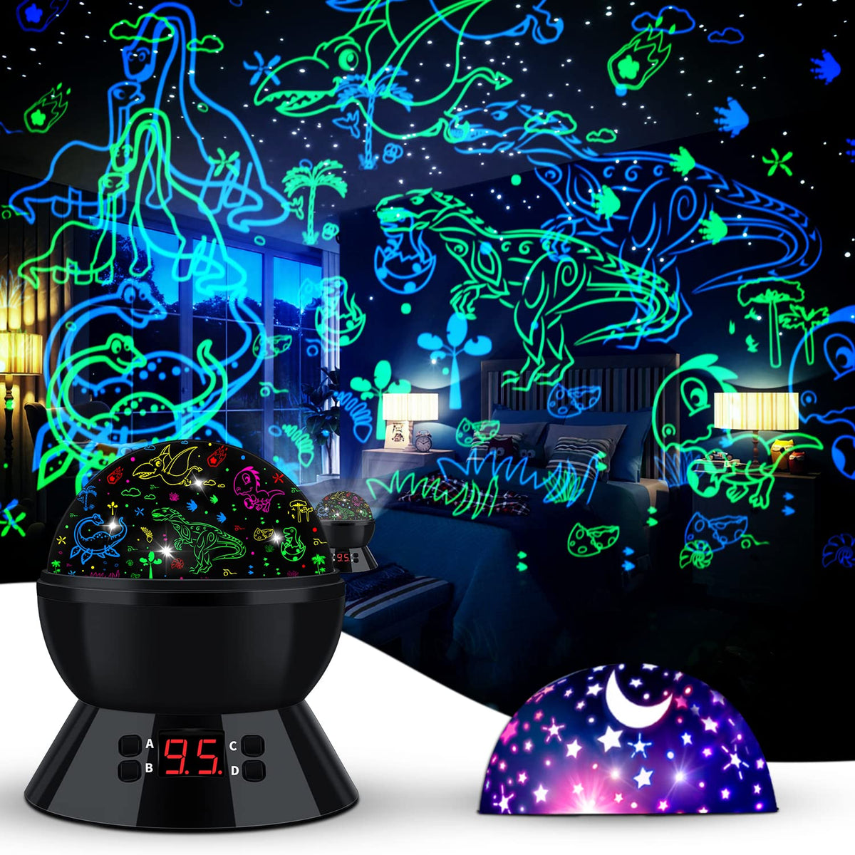 MOKOQI dinosaur night light projector casting ceiling scenes for bedtime
