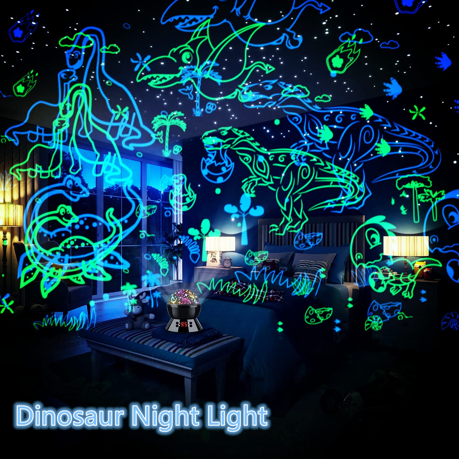 Compact gift idea for boys with dinosaur themed projections
