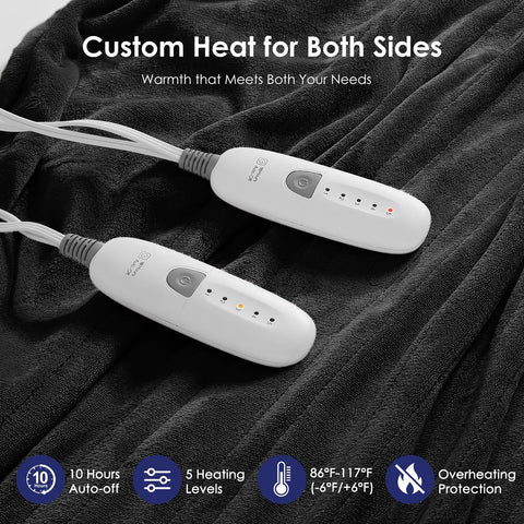Molatink dual controllers close-up demonstrating personalized warmth for two sleepers
