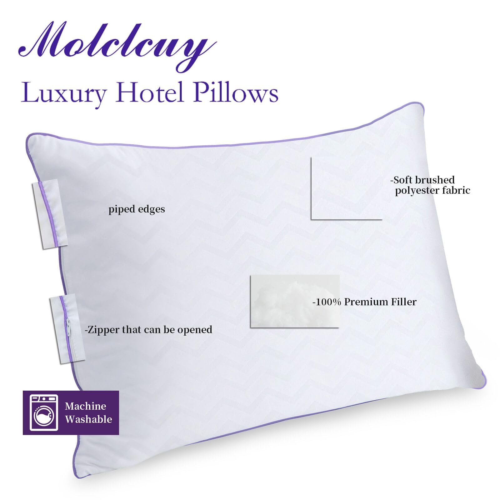 MOLCLCUY bed pillows king size pack 2 filling detail showing balanced fill