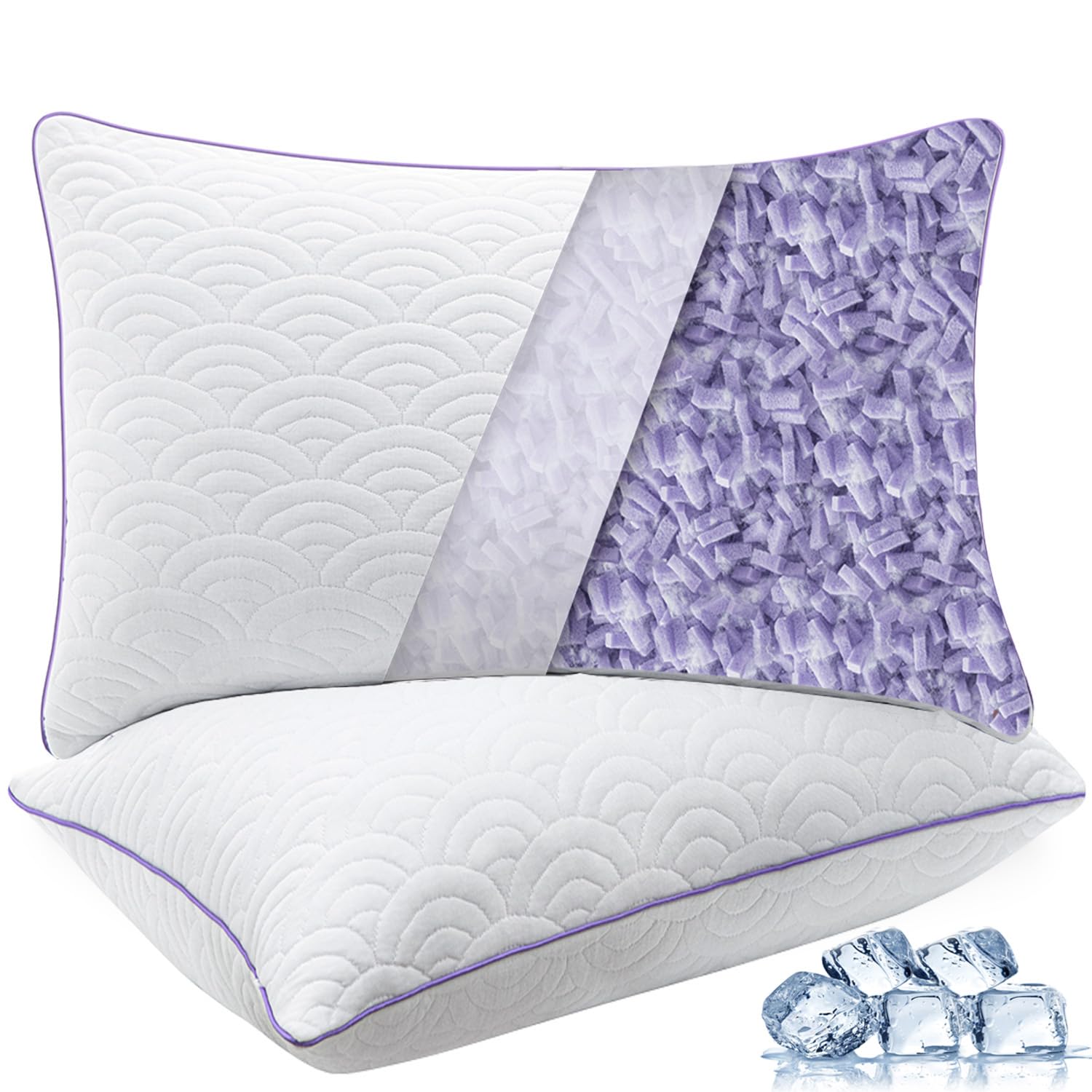 MOLCLCUY memory foam pillow in a queen set of two for versatile sleep support