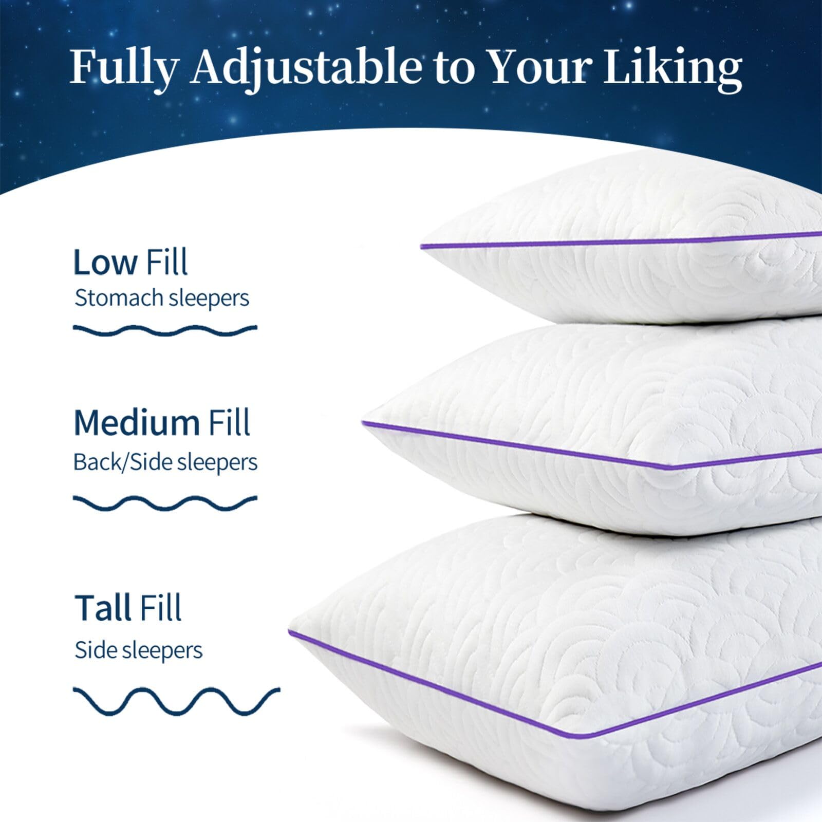 MOLCLCUY pillow supports side, back, and stomach sleepers