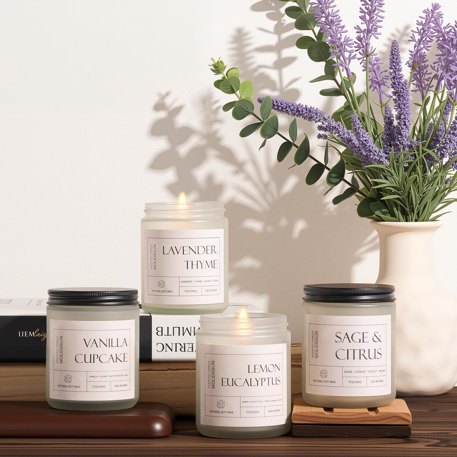 Molensun Sage Citrus candle jar blends earthy and fresh notes.