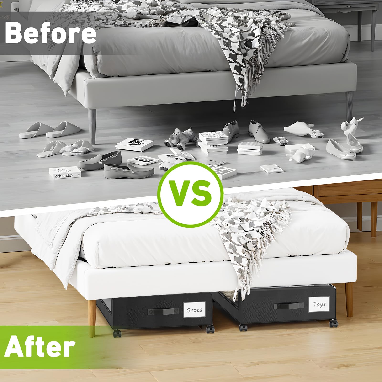 Molutsody under-bed storage with transparent lid helps long-term seasonal items stay organized.