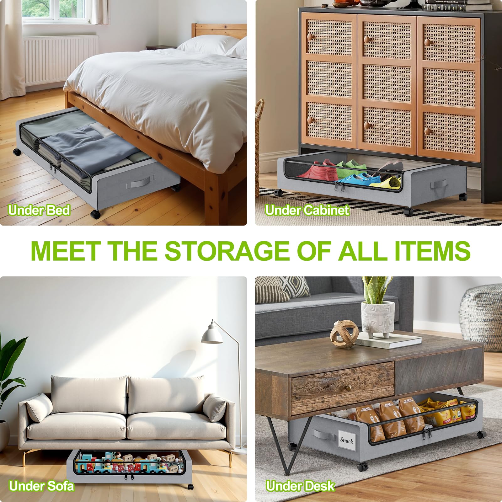 Molutsody rolling under-bed storage moves smoothly across floors.