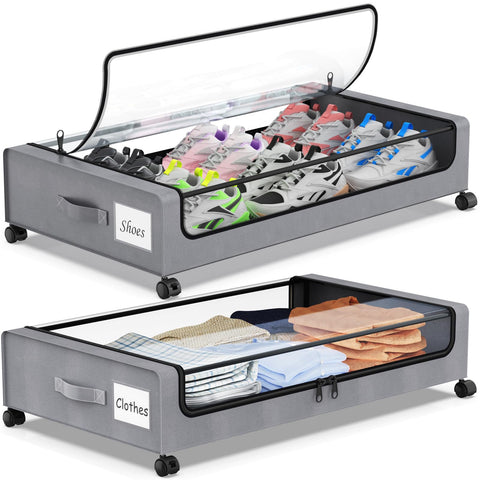 Molutsody under-bed storage with wheels for easy relocation of items.