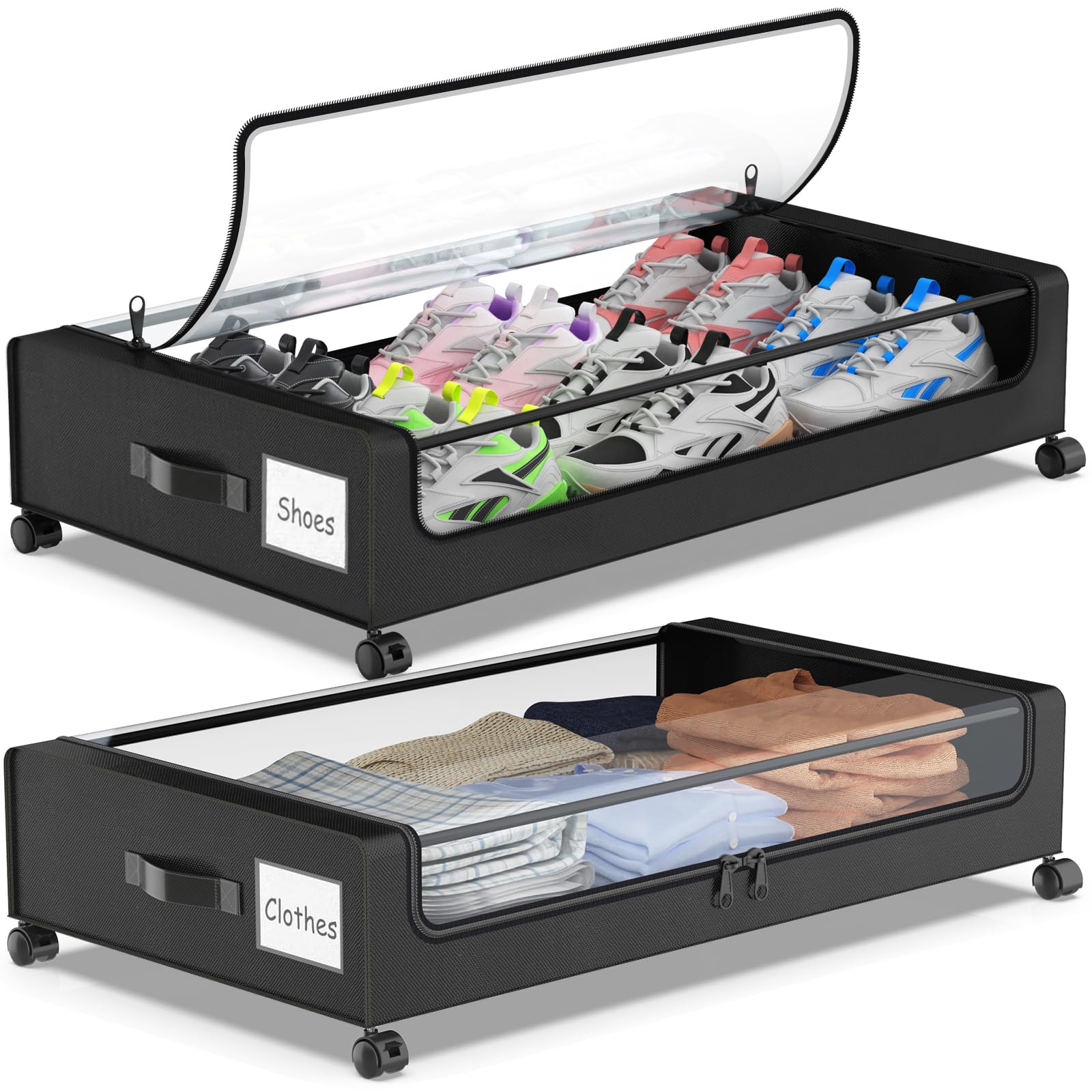Molutsody underbed storage with wheels, front view, easy access.