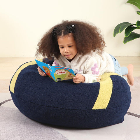 MOMCAYWEX football bean bag chair for kids in dark blue, cozy seating for playtime