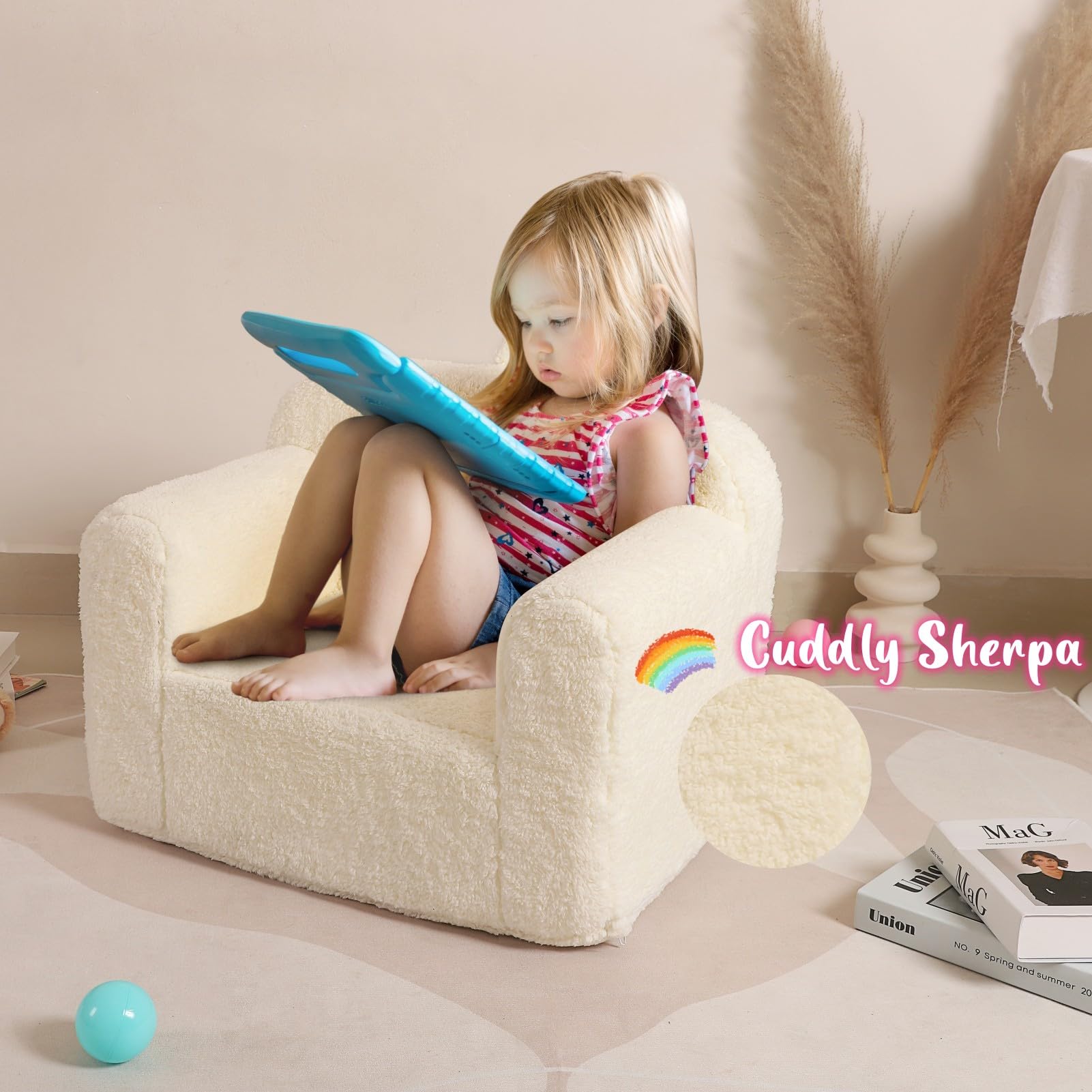 MOMCAYWEX Kids Sherpa Chair removable cover ready for machine washing.