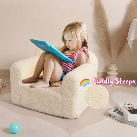 MOMCAYWEX Kids Sherpa Chair removable cover ready for machine washing.