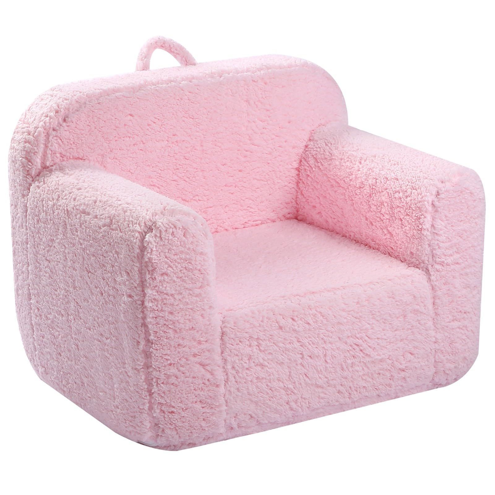 MOMCAYWEX Kids Snuggly-Soft Sherpa Chair front view in pink offers cozy seating for kids