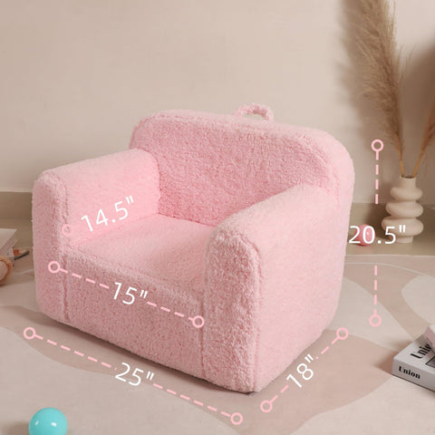 MOMCAYWEX Kids Snuggly-Soft Sherpa Chair side view in pink shows portability