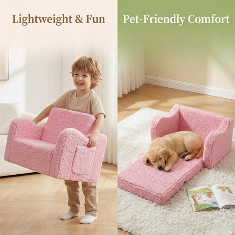 MOMCAYWEX Kids Sofa 2-in-1 converts from chair to lounge for cozy seating.