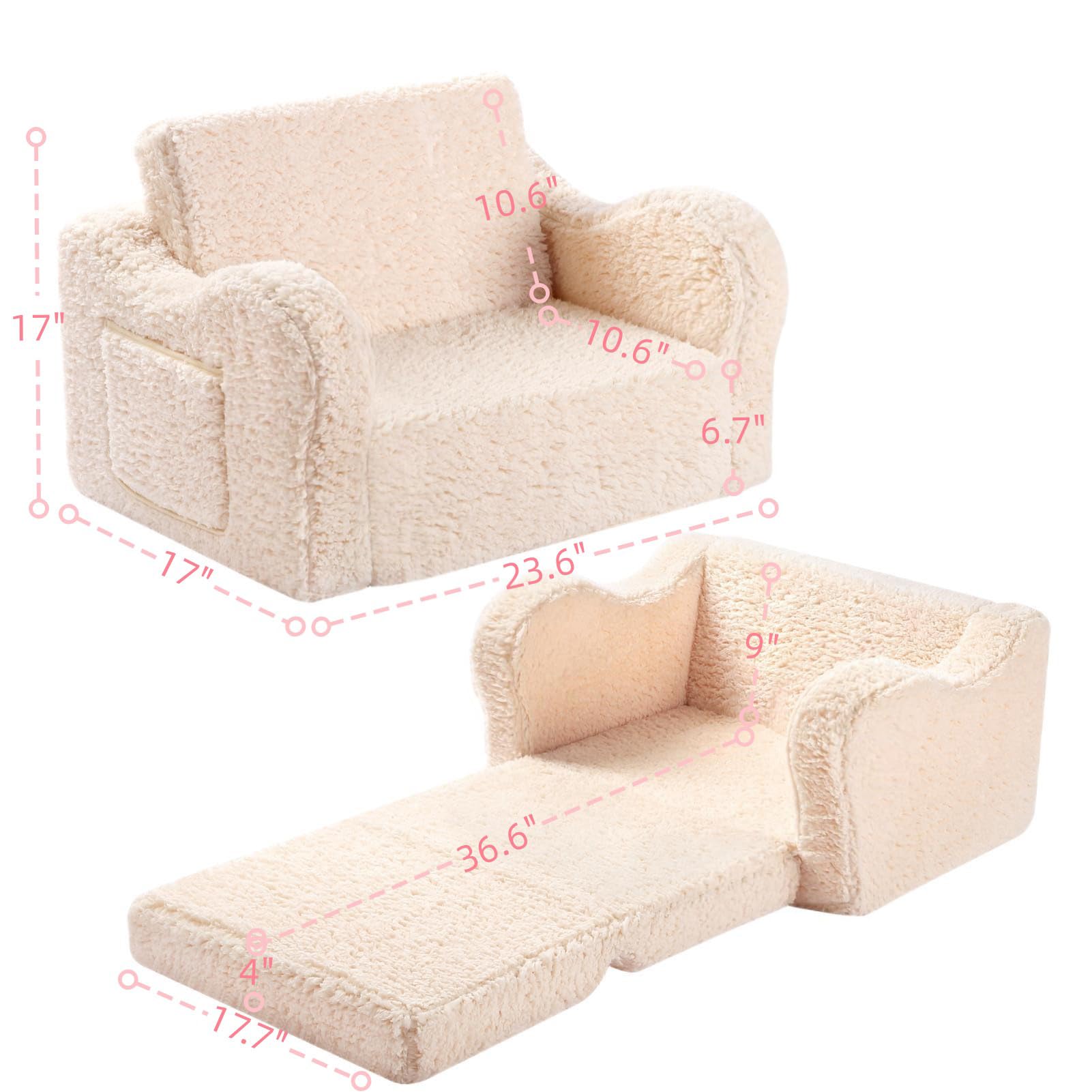 MOMCAYWEX kids sofa 2-in-1 flip-out design for extra lounging space