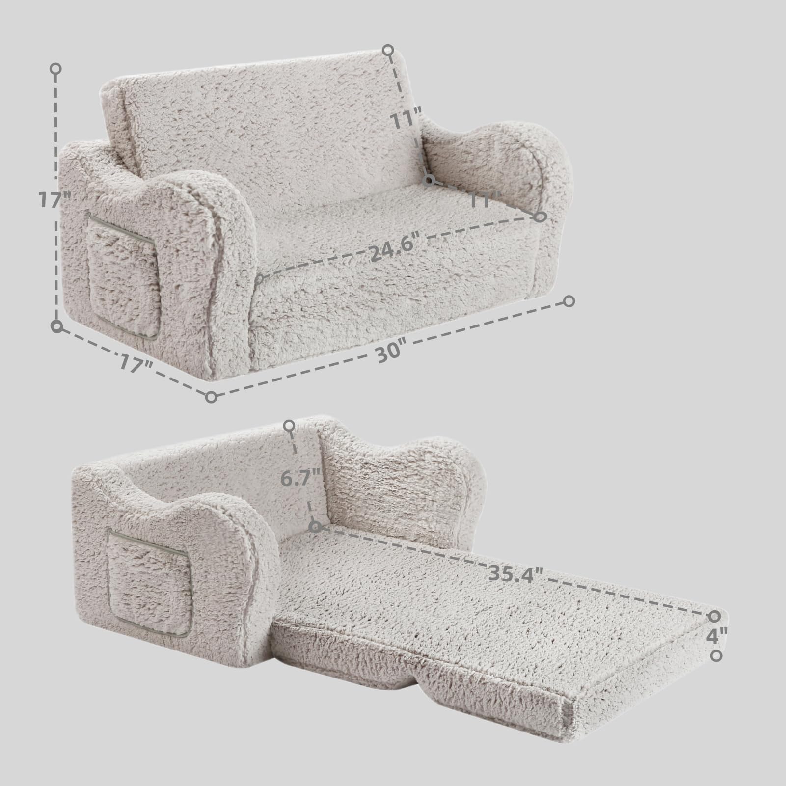 MOMCAYWEX Kids Sofa 2-in-1 functionality converts to a lounging bed