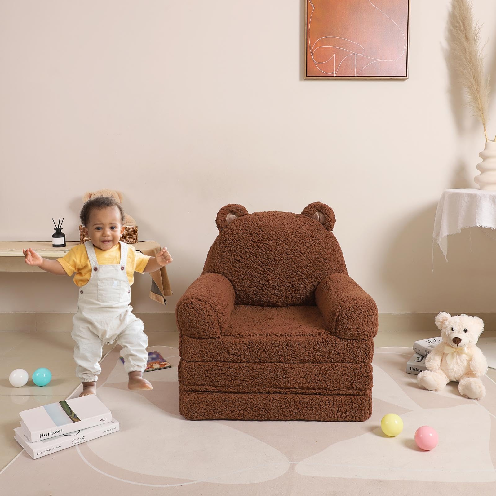 MOMCAYWEX Kids Sofa flip-out design in use for extra lounging space