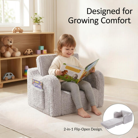 MOMCAYWEX Kids Sofa sherpa cover soft gray for cozy comfort.