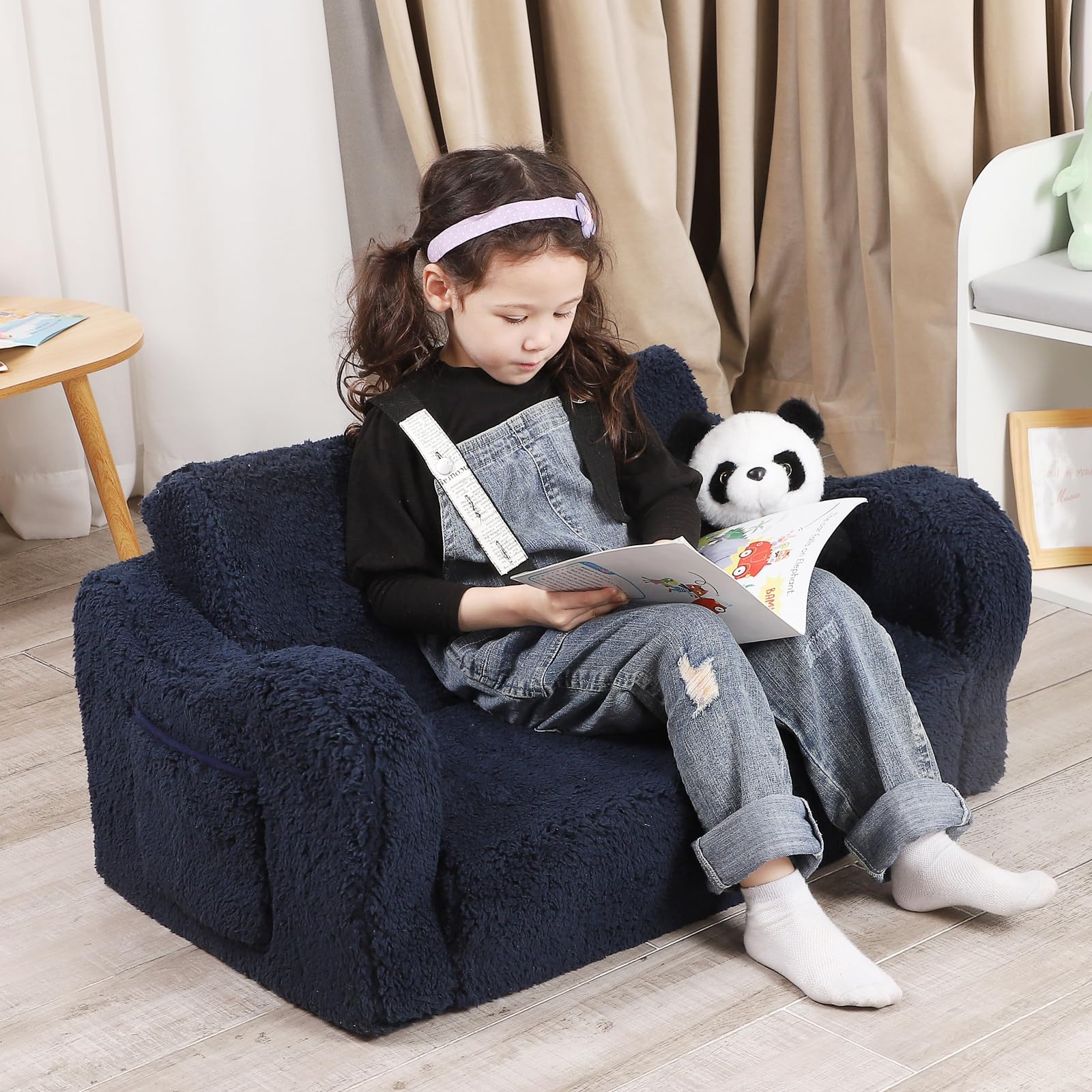 MOMCAYWEX Kids Sofa sherpa cover adds soft warmth for lounging
