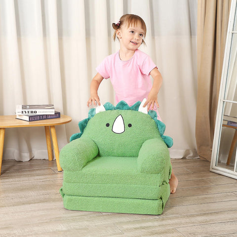 MOMCAYWEX Kids Sofa featuring triceratops fabric for playful durability.