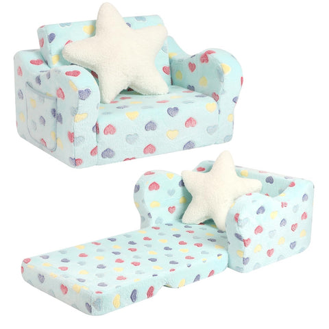 MOMCAYWEX toddler couch with star pillow for cozy reading and screen time.