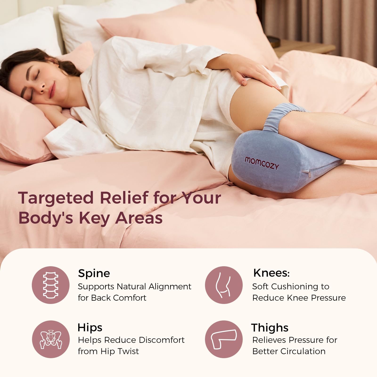 Momcozy contour ergonomic design eases knee and hip pressure.