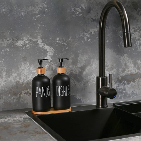 MOMEEMO bamboo pump accents the hand soap dispenser