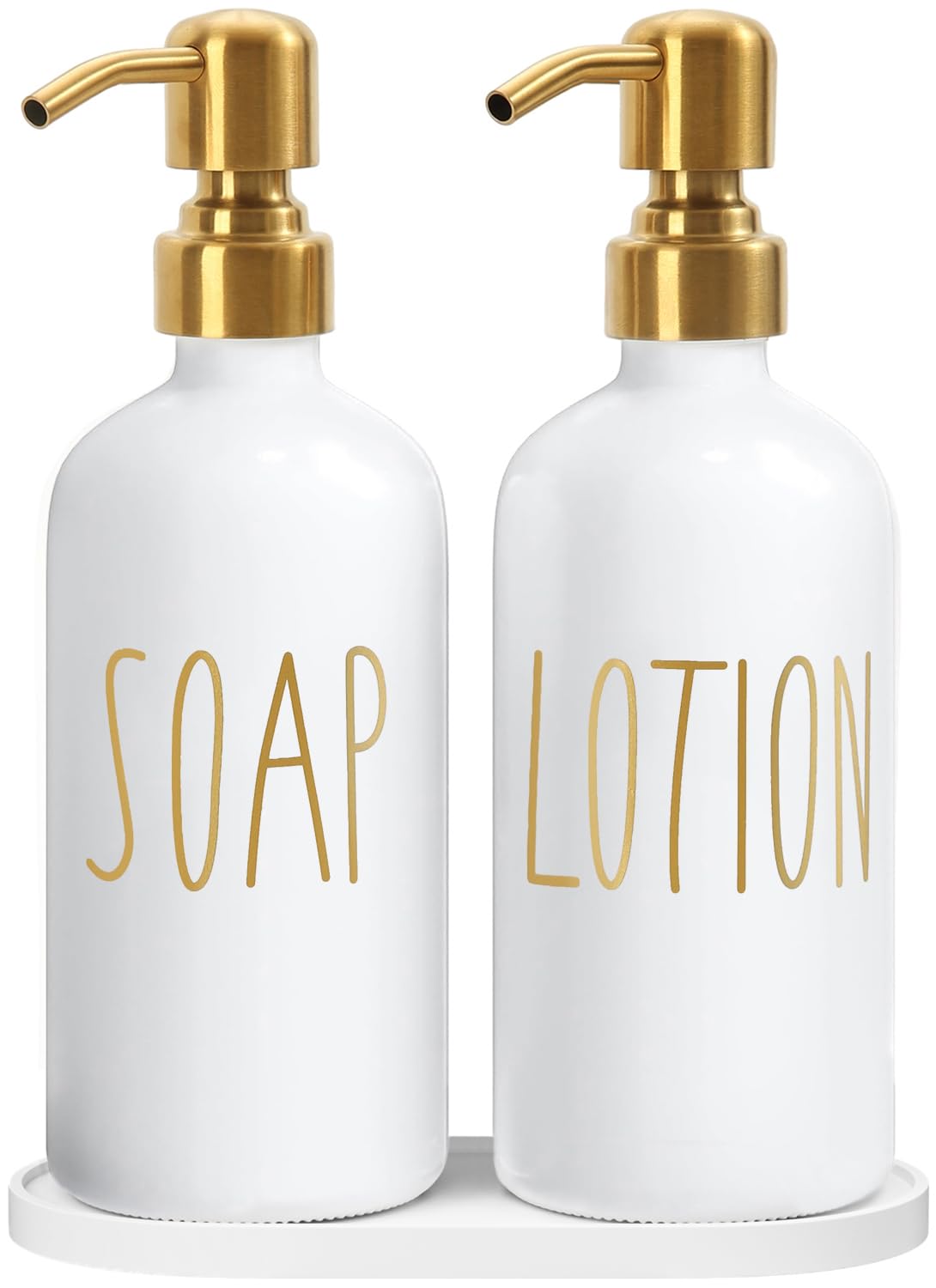 MOMEEMO white bathroom soap dispenser set front view for organized counters.