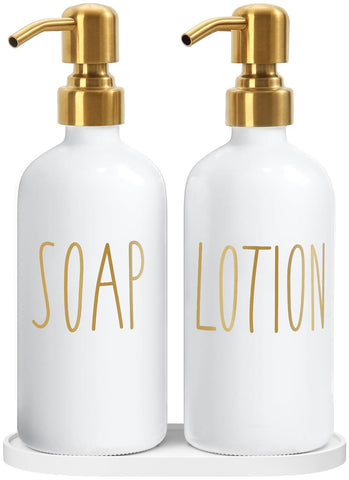 MOMEEMO white bathroom soap dispenser set front view for organized counters.