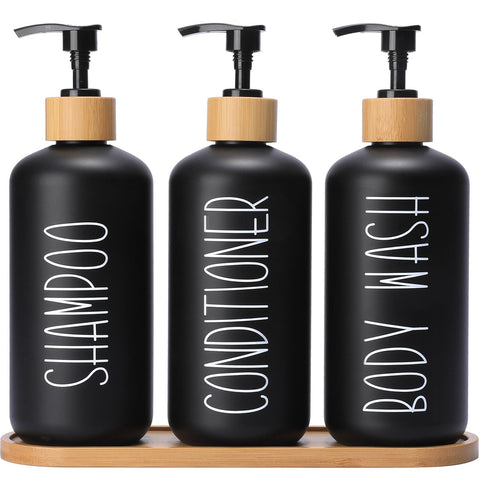 MOMEEMO black shower dispenser set bottles for guest bathrooms, durable and leak-free.