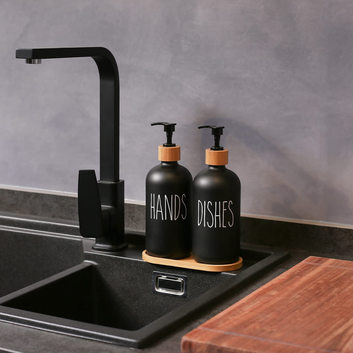 MOMEEMO black soap dispenser set with dish pump for easy kitchen access