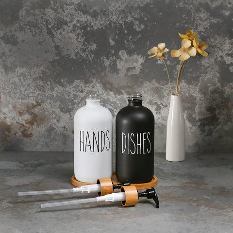 MOMEEMO Glass hand soap dispenser showcases clean, minimal style in the kitchen.