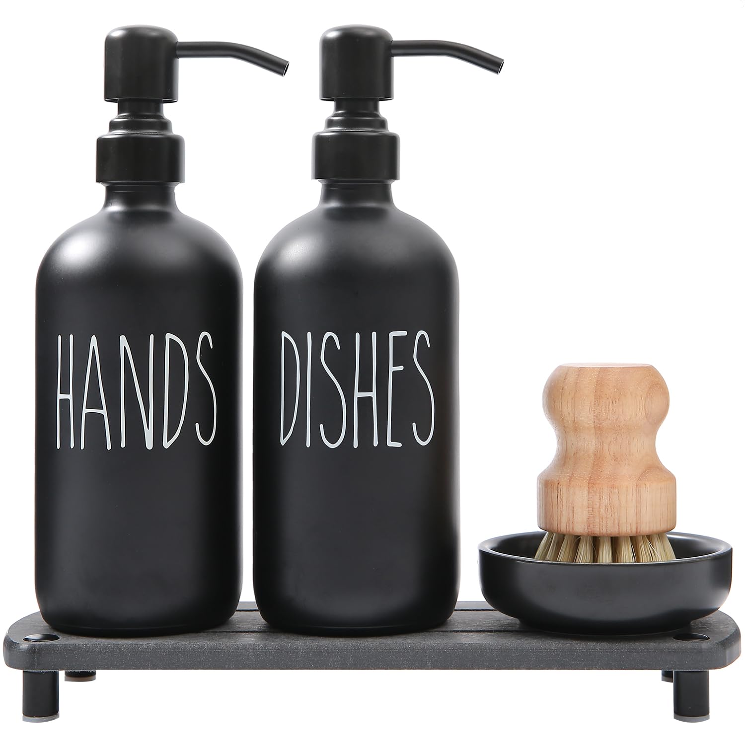 MOMEEMO matte black soap dispenser with stainless steel pump, ideal for a clean, organized sink.