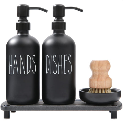 MOMEEMO matte black soap dispenser with stainless steel pump, ideal for a clean, organized sink.